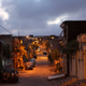 A street in the Riviera district in Abidjan at dusk.